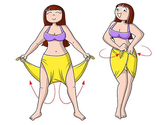 Pareo: 5 modi per indossarlo in base alle tue forme 1 annodare il pareo come una pantagonna