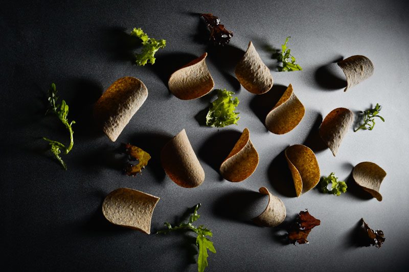 Ops, il tempio del vegan a Roma 2 Tegole di farina di lino con foglie di lollo condite con umeboshi