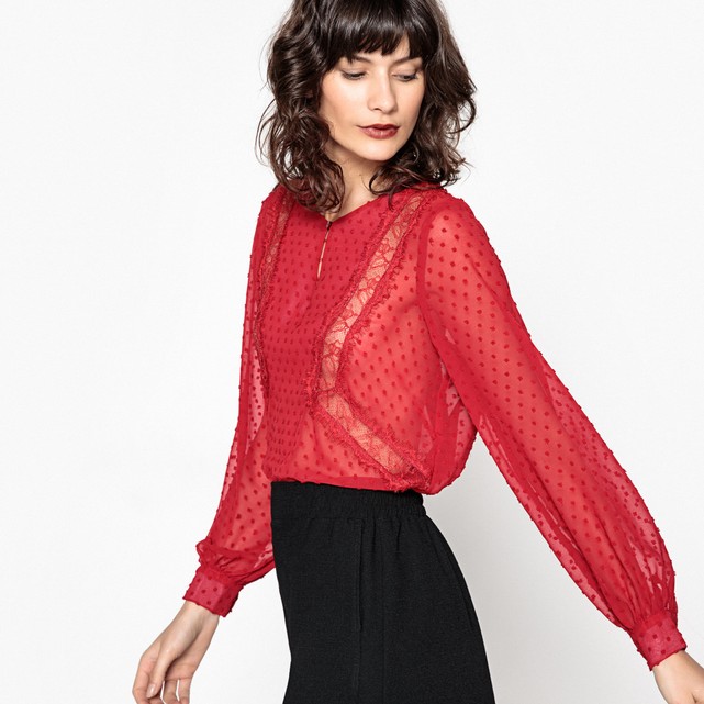 Vestiti rossi per Natale: le nostre proposte 2 vestiti da donna rossi Camicetta plumetis, maniche a sbuffo La Redoute