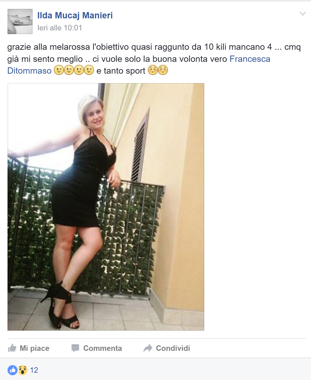 I testimonial dell'estate 2016 di Melarossa 56 Ilda ha quasi raggiunto il suo obiettivo peso