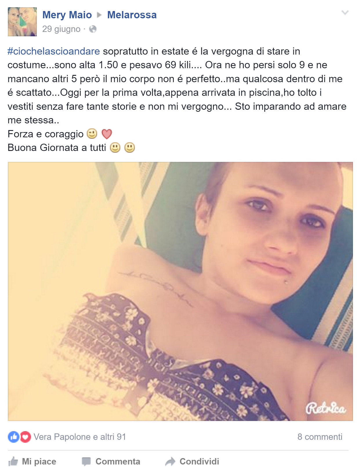 I testimonial dell'estate 2016 di Melarossa 55 Mery in forma dopo la dieta Melarossa