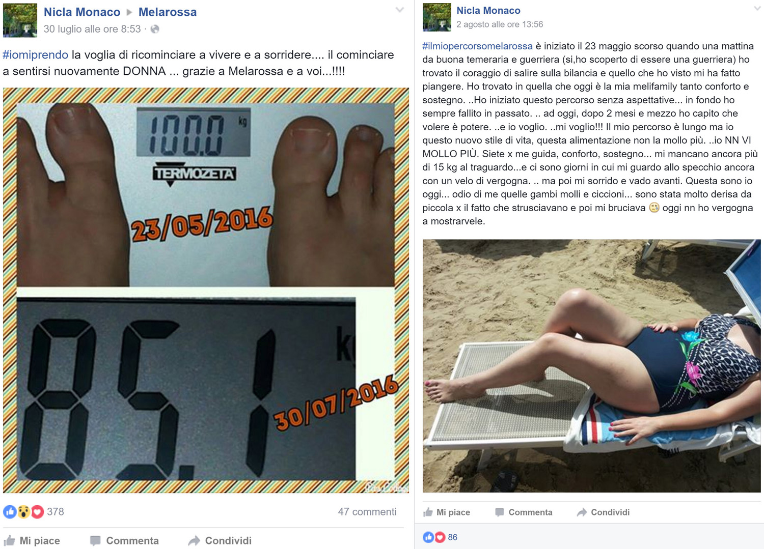I testimonial dell'estate 2016 di Melarossa 43 Nicla grazie alla dieta Melarossa ha riscoperto la sua femminilità