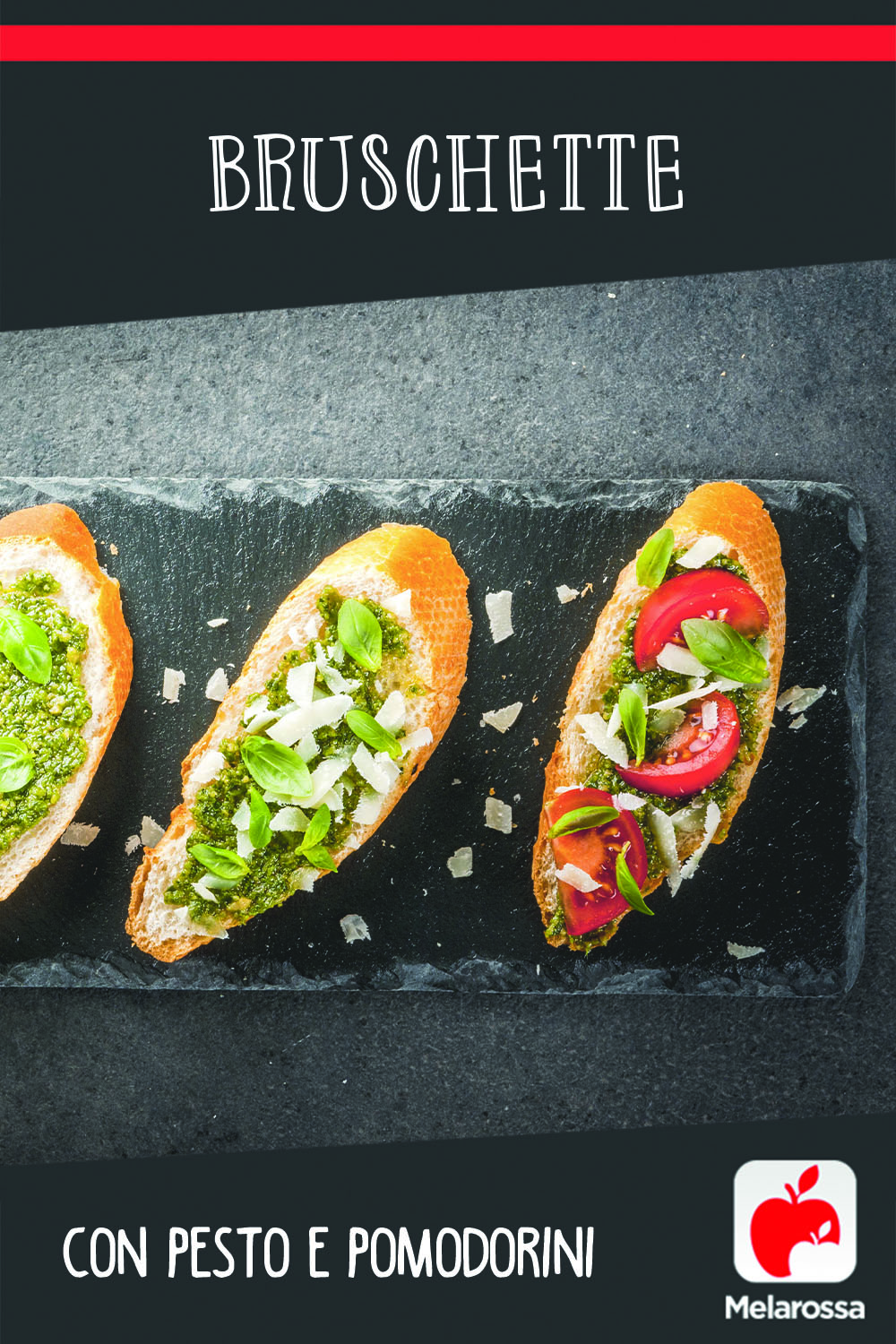 Bruschette con pesto e pomodorini 3 bruschette pesto e pomodorini