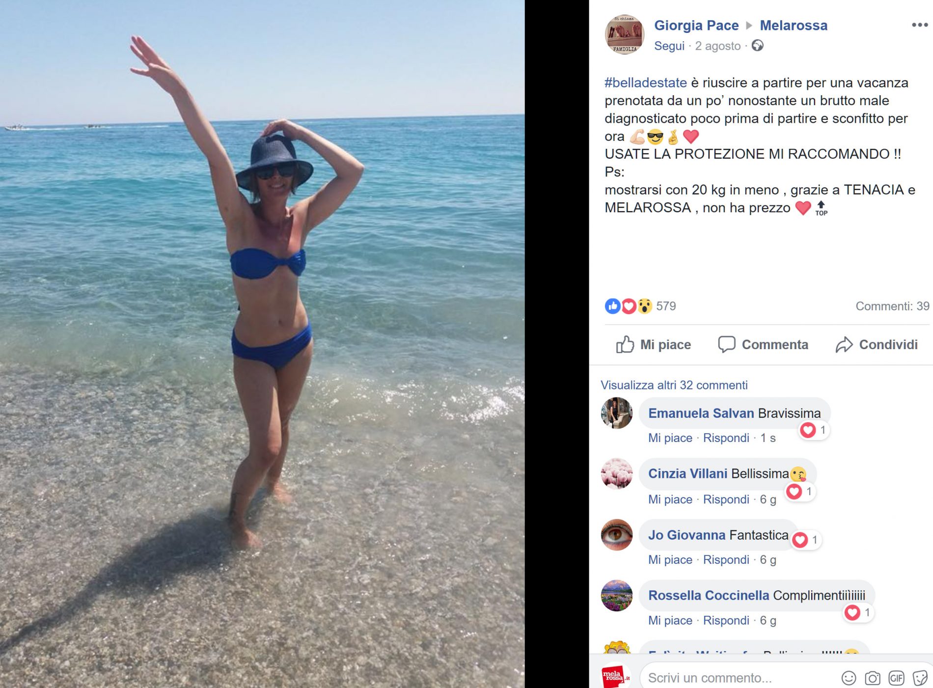 "Grazie a Melarossa mi sento #belladestate e sorrido alla vita" 32 Giorgia Pace #belladestate