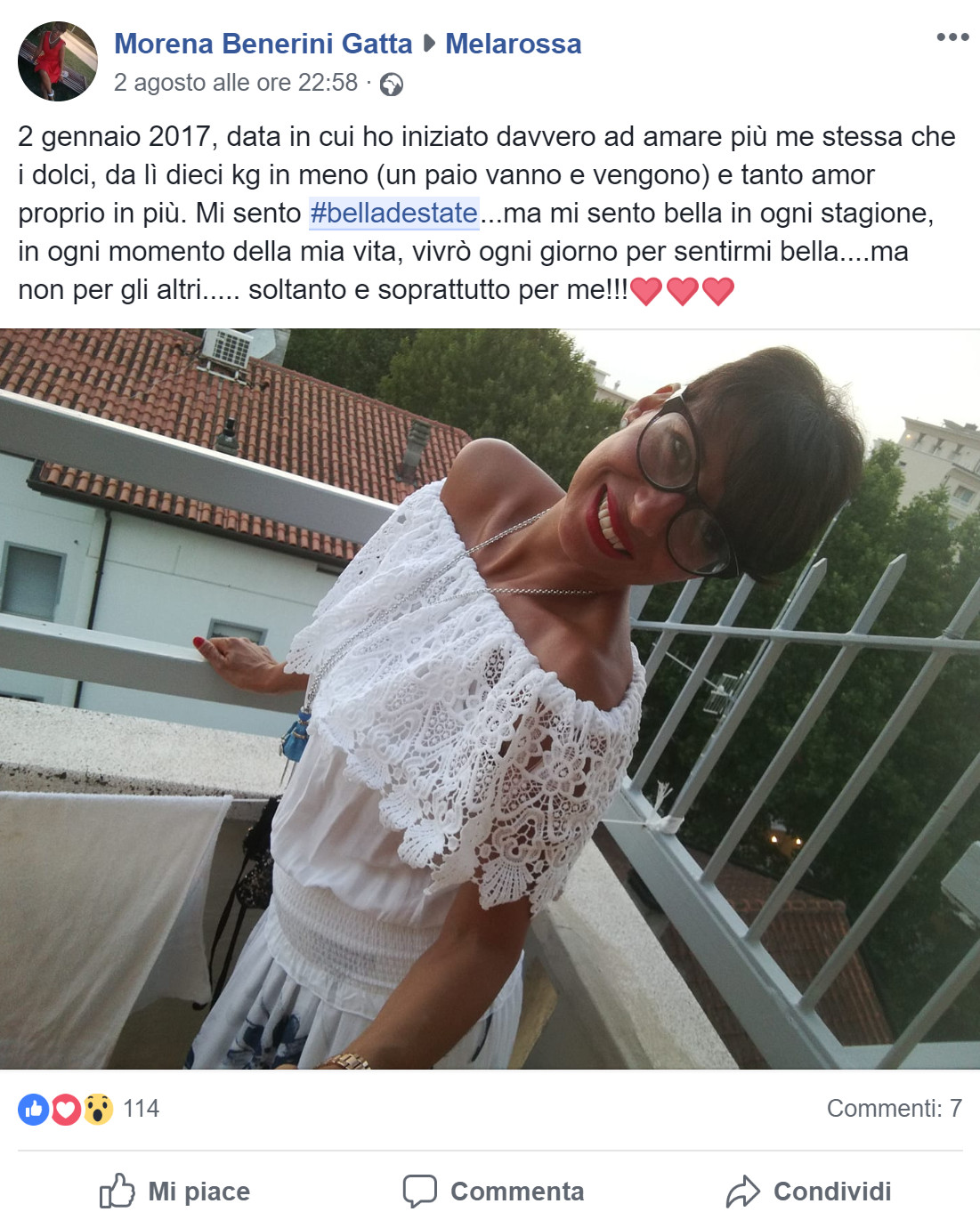 "Grazie a Melarossa mi sento #belladestate e sorrido alla vita" 16 Morena Benerini Gatta #belladestate