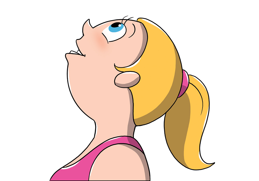 Ginnastica facciale: come farla e esercizi illustrati per combattere le rughe del viso e collo 15 illustrazione di una donna che esegue un esercizio di ginnastica facciale per combattere doppio mento portando la testa indietro