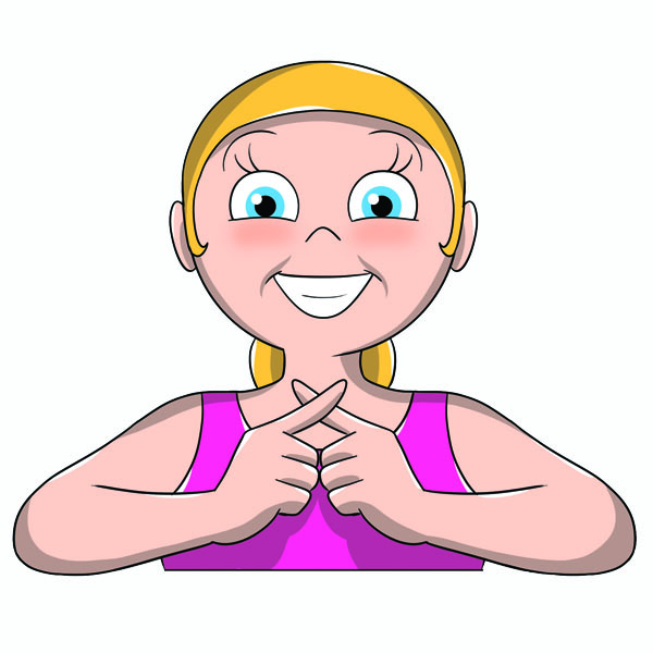 Ginnastica facciale: come farla e esercizi illustrati per combattere le rughe del viso e collo 10 Illustrazione di una donna che mostra come fare ginnastica facciale contro le rughe naso labiali . Indica con le mani la lettera X da pronunciare