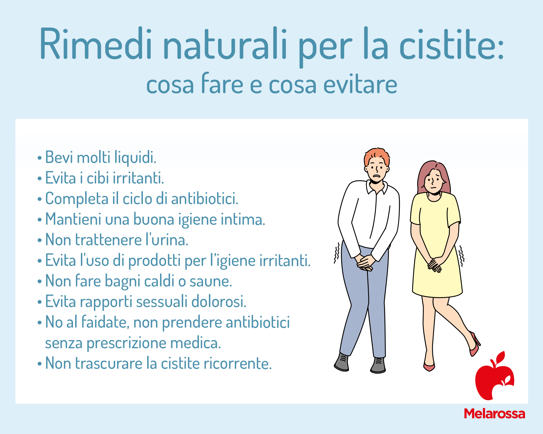 Rimedi naturali per la cistite: quali sono e quando usarli 2 una grafica che illustra cosa fare e cosa non fare per curare la cistite