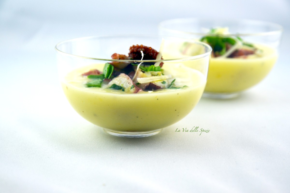 Bicchierini per finger food, le ricette da mangiare in piedi 4 polpo con crema di patate