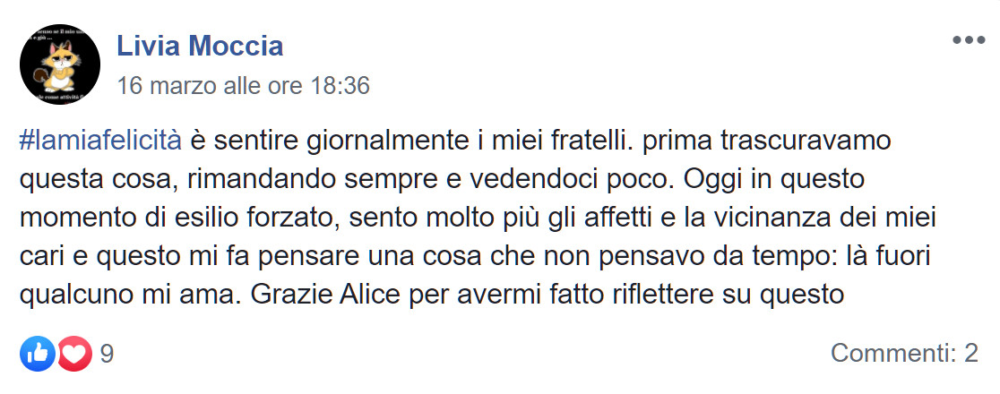 #lamiafelicità: i messaggi di speranza della community di Melarossa per combattere insieme la paura 4 #lamiafelicità livia moccia