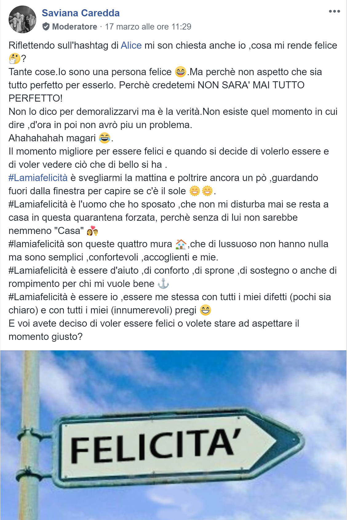 #lamiafelicità: i messaggi di speranza della community di Melarossa per combattere insieme la paura 18 #lamiafelicità saviana caredda