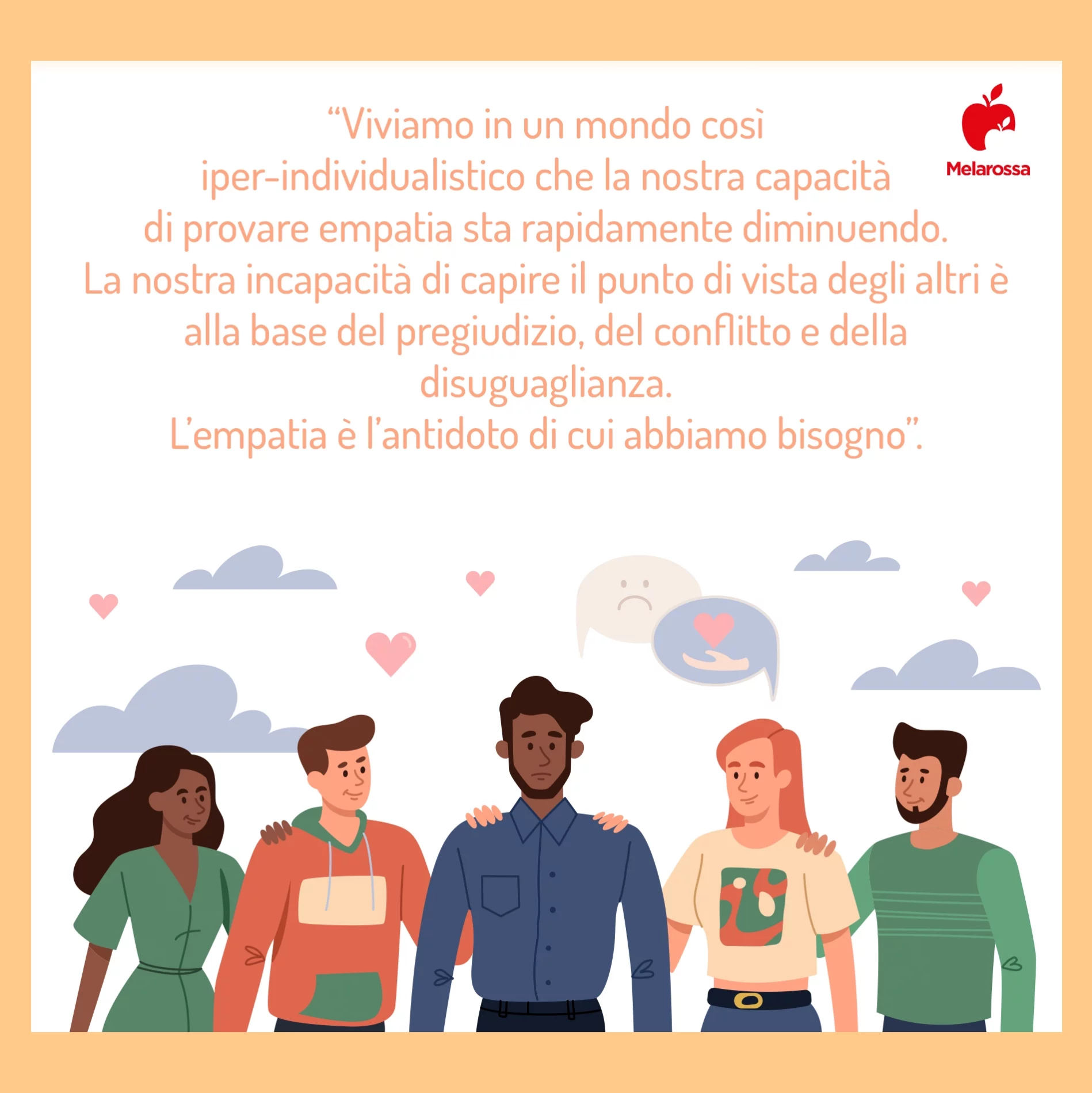 Empatia: cosa significa, definizione e contrario 5 Grafica con una frase sulla carenza di empatia nel mondo