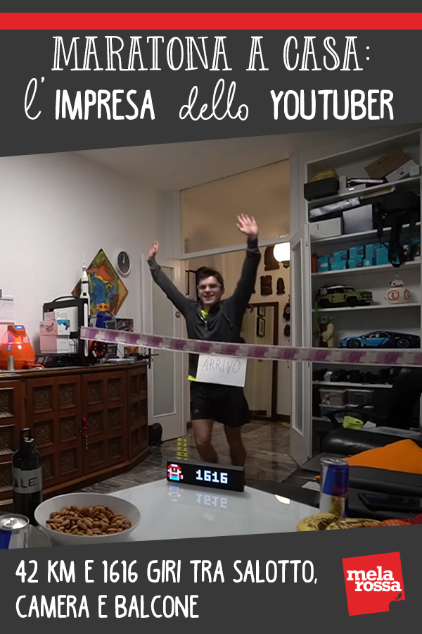 Maratona a casa, l'impresa dello Youtuber: 42 km e 1616 giri tra salotto, camera e balcone 1 Maratona a casa Youtuber