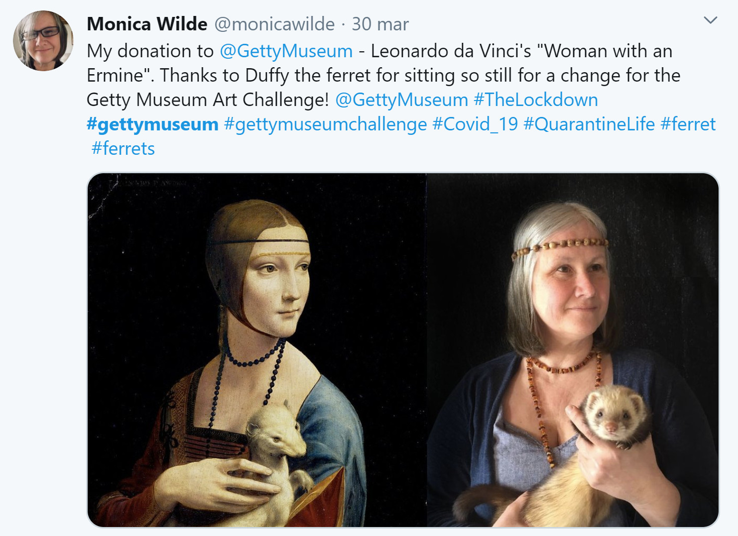 Coronavirus, il challenge del Getty Museum: ricrea la tua opera d'arte a casa. E i social si scatenano 9 Getty Museum challenge Monica Wild Leonardo