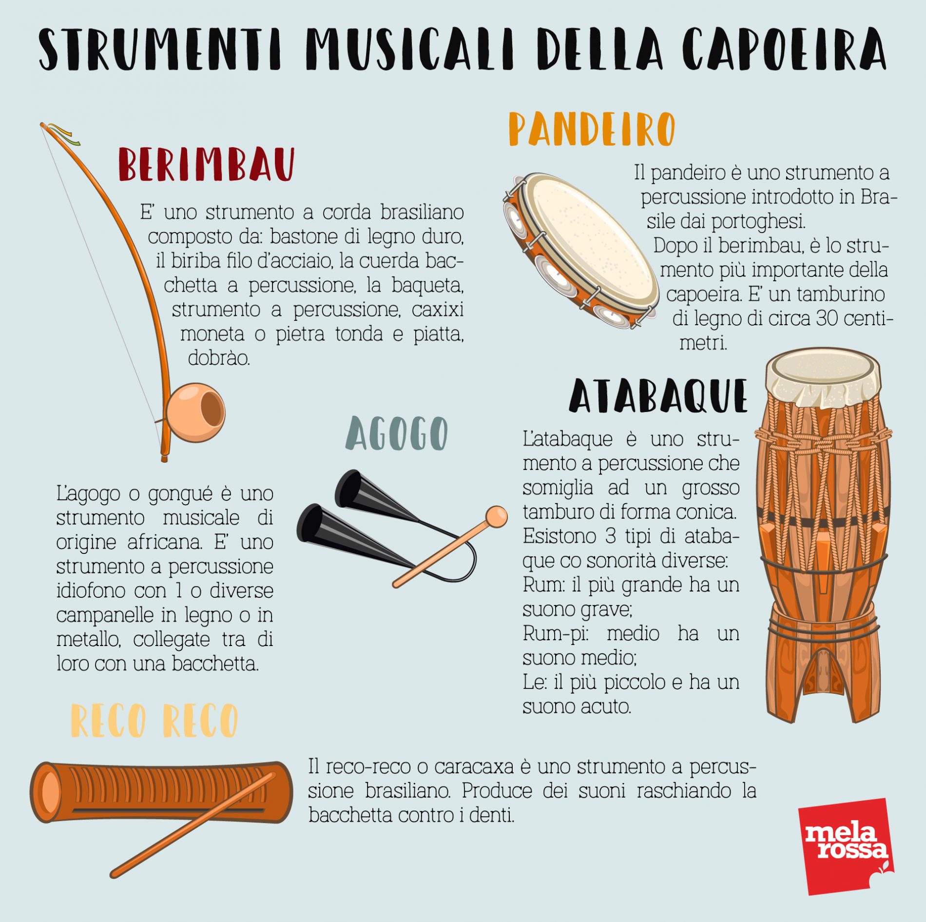 Capoeira: cos'è, storia, caratteristiche, come si svolge un combattimento, danza, musica e benefici 11 CApoeira: strumenti musicali