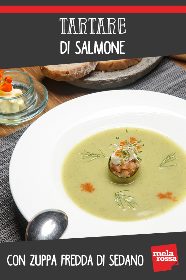 Tartare di salmone con zuppa fredda di sedano 2 tartare salmone zuppa sedano