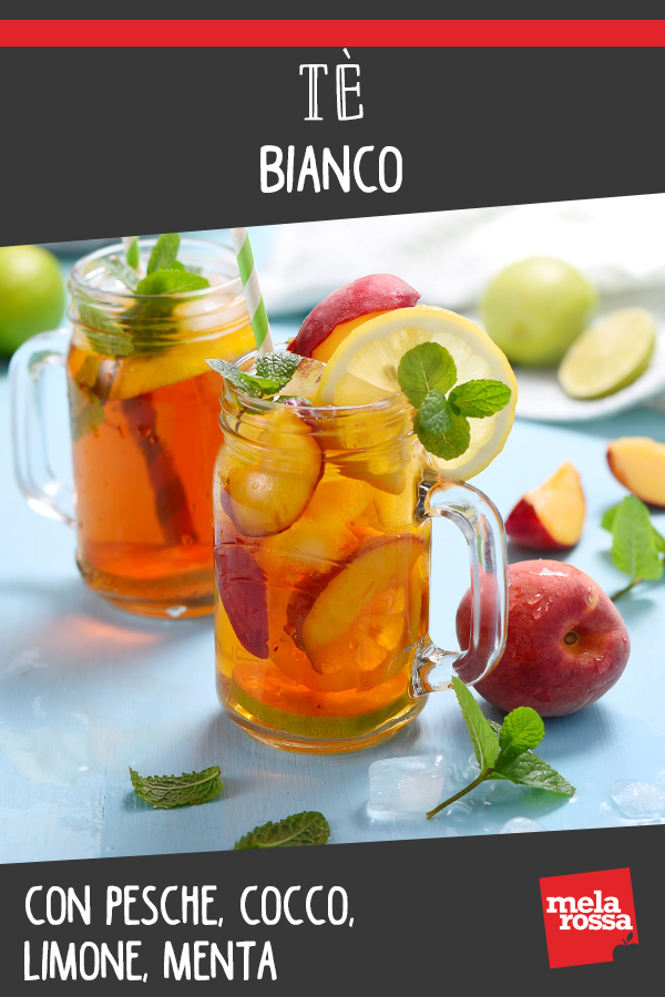 Tè bianco con pesche, cocco, limone, menta 3 te bianco
