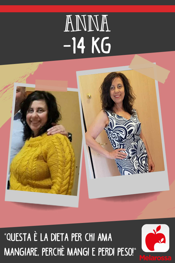Anna -14 kg con Melarossa: “Questa è la dieta per chi ama mangiare, perchè mangi e perdi peso!” 1 testimonial Melarossa Anna 14 kg
