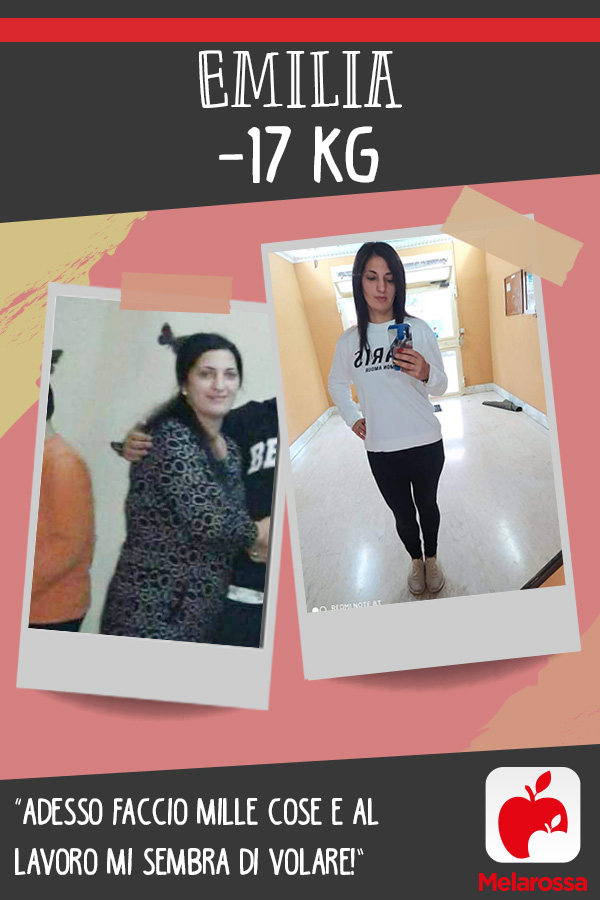 Emilia -17 kg con Melarossa: “Adesso faccio mille cose e al lavoro mi sembra di volare!” 1 testimonial Melarossa Emilia 17 kg
