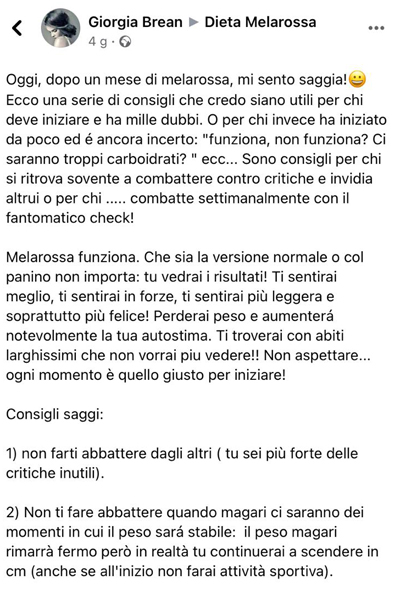 6 consigli di chi segue la dieta Melarossa per non farsi abbattere 1 post fb melarossina gruppo 1 parte 1