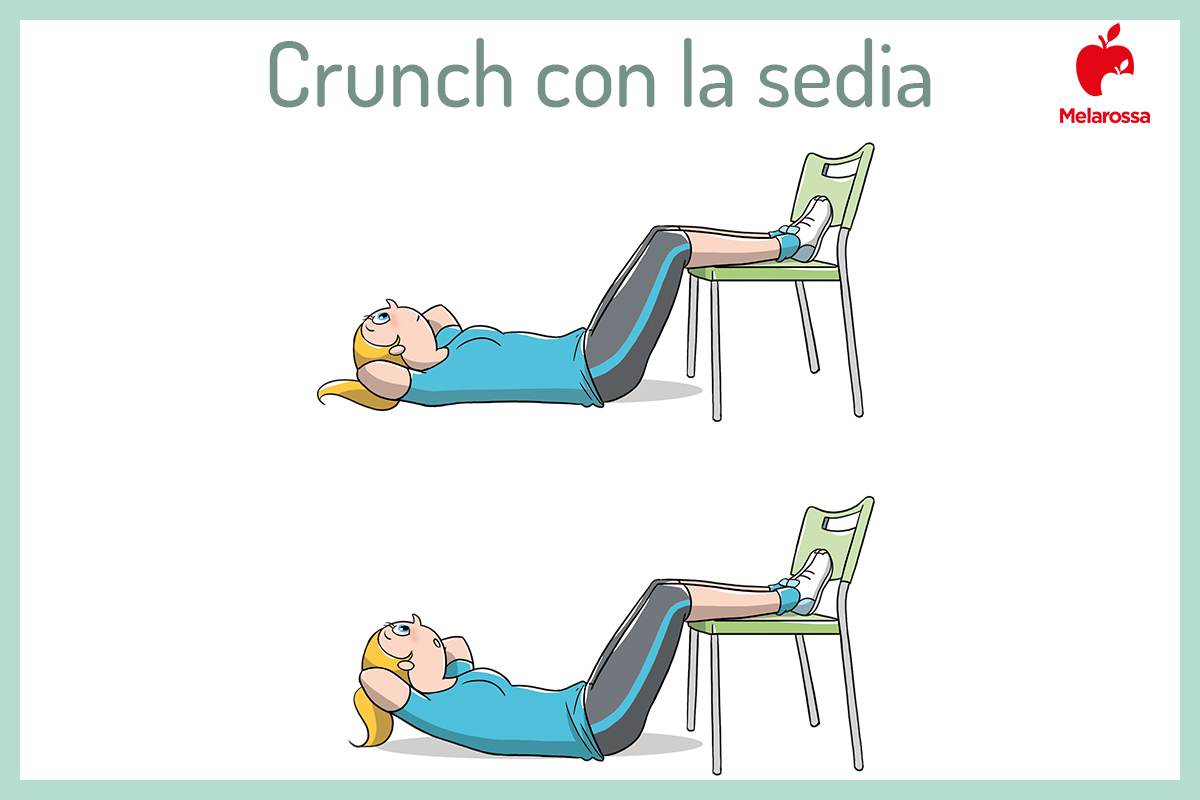 Crunch: come eseguirlo, benefici, varianti e il challenge crunch 1 crunch con i piedi sulla sedia