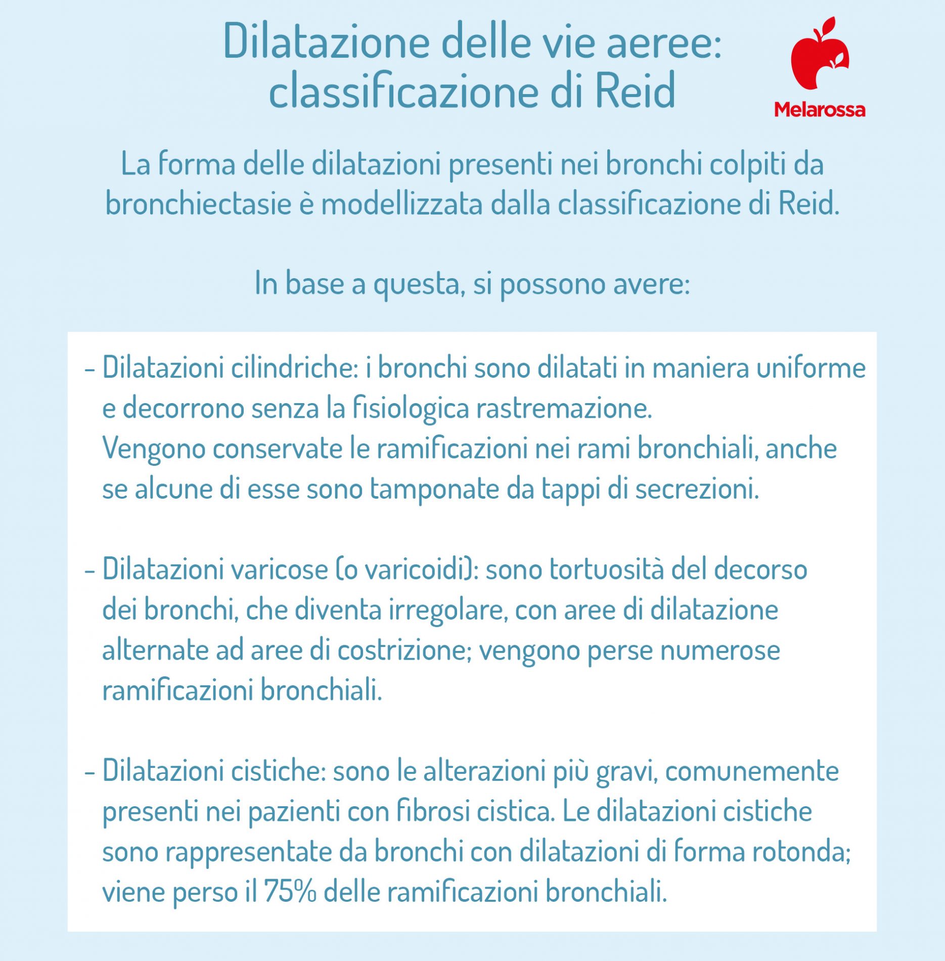 Bronchiectasie: cosa sono, cause, sintomi, diagnosi, cure e trattamenti, prevenzione 2 bronchiectasie: classificazione di reid
