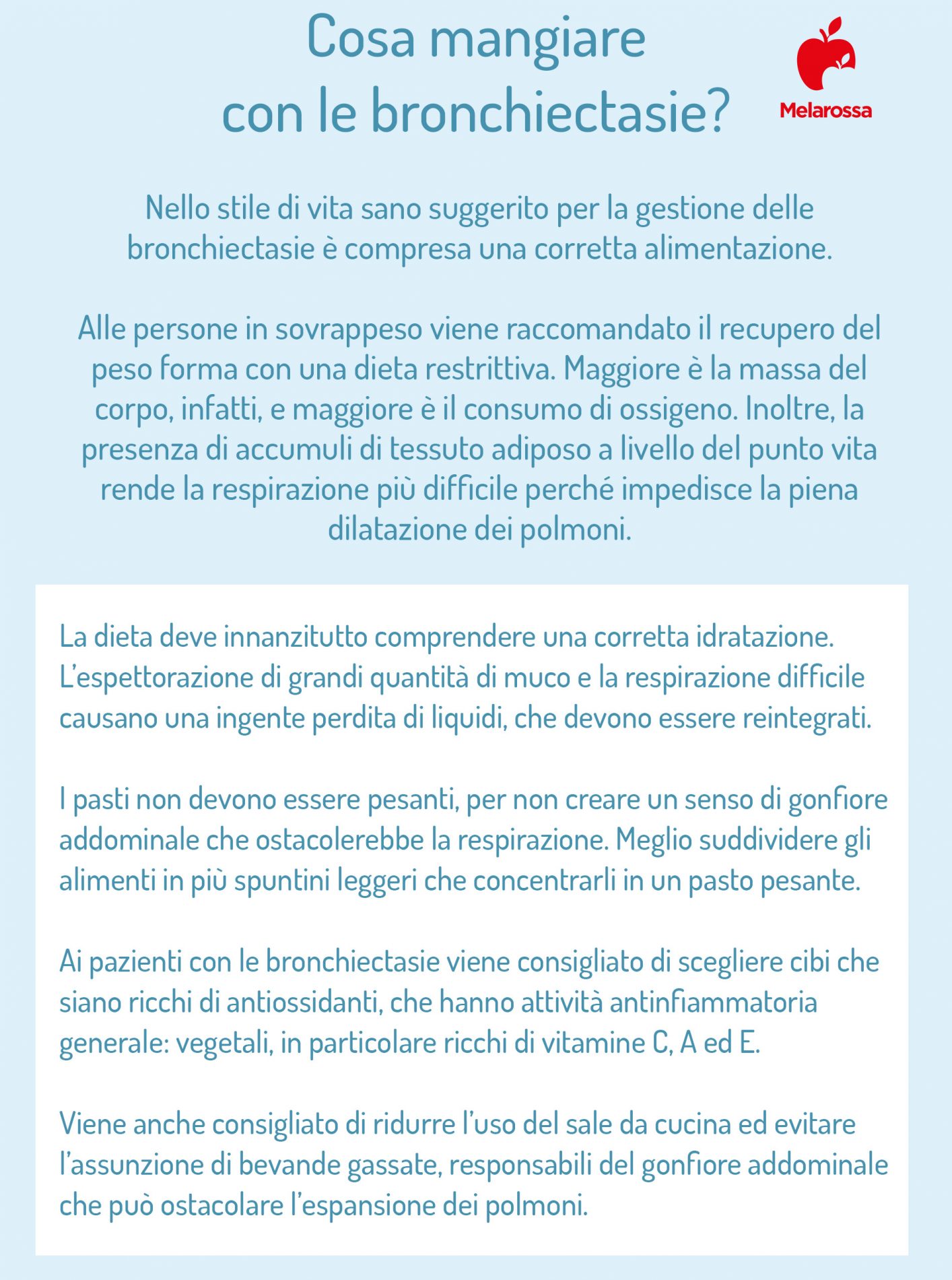 Bronchiectasie: cosa sono, cause, sintomi, diagnosi, cure e trattamenti, prevenzione 7 bronchiectasie: cosa mangiare
