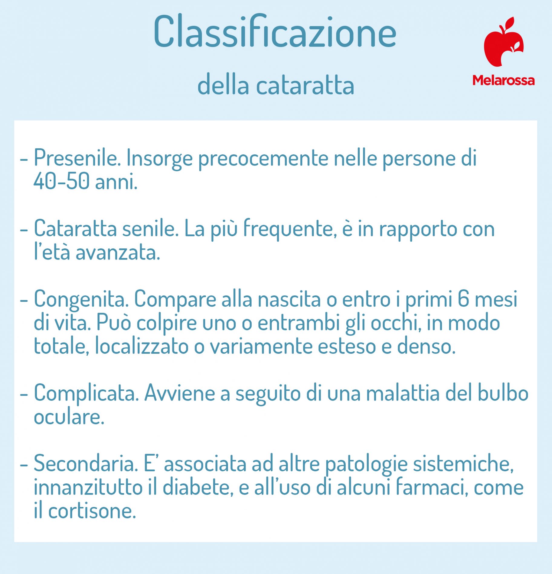 Cataratta: cos'è, cause, sintomi e fattori di rischio, cure e prevenzione 3 cataratta: classificazione