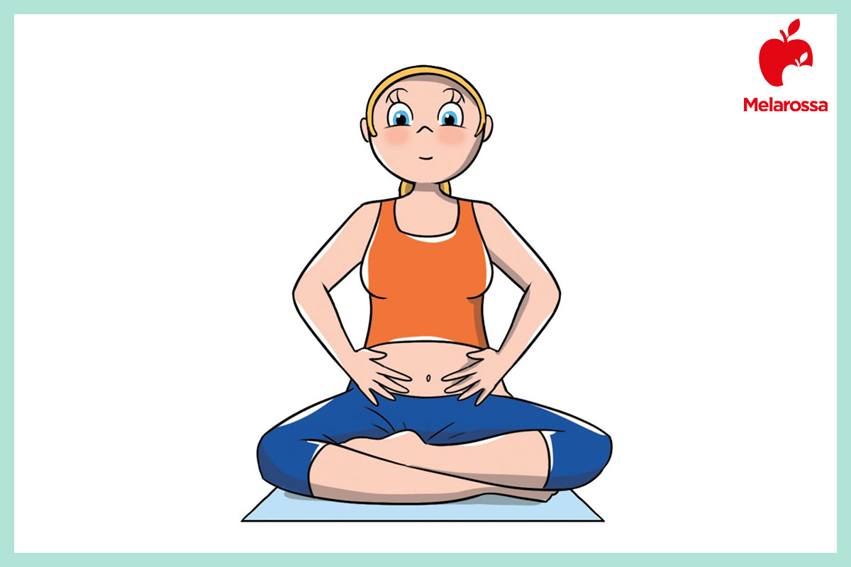 Posizioni yoga contro il gonfiore addominale 1 Illustrazione della posizione yoga che spiega come fare la respirazione di fuoco per sgonfiare la pancia