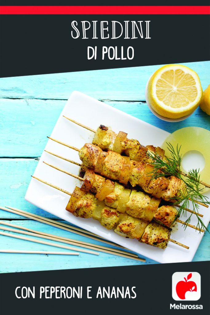 Spiedini di pollo con peperoni e ananas 4 Spiedini di pollo con peperoni e ananas