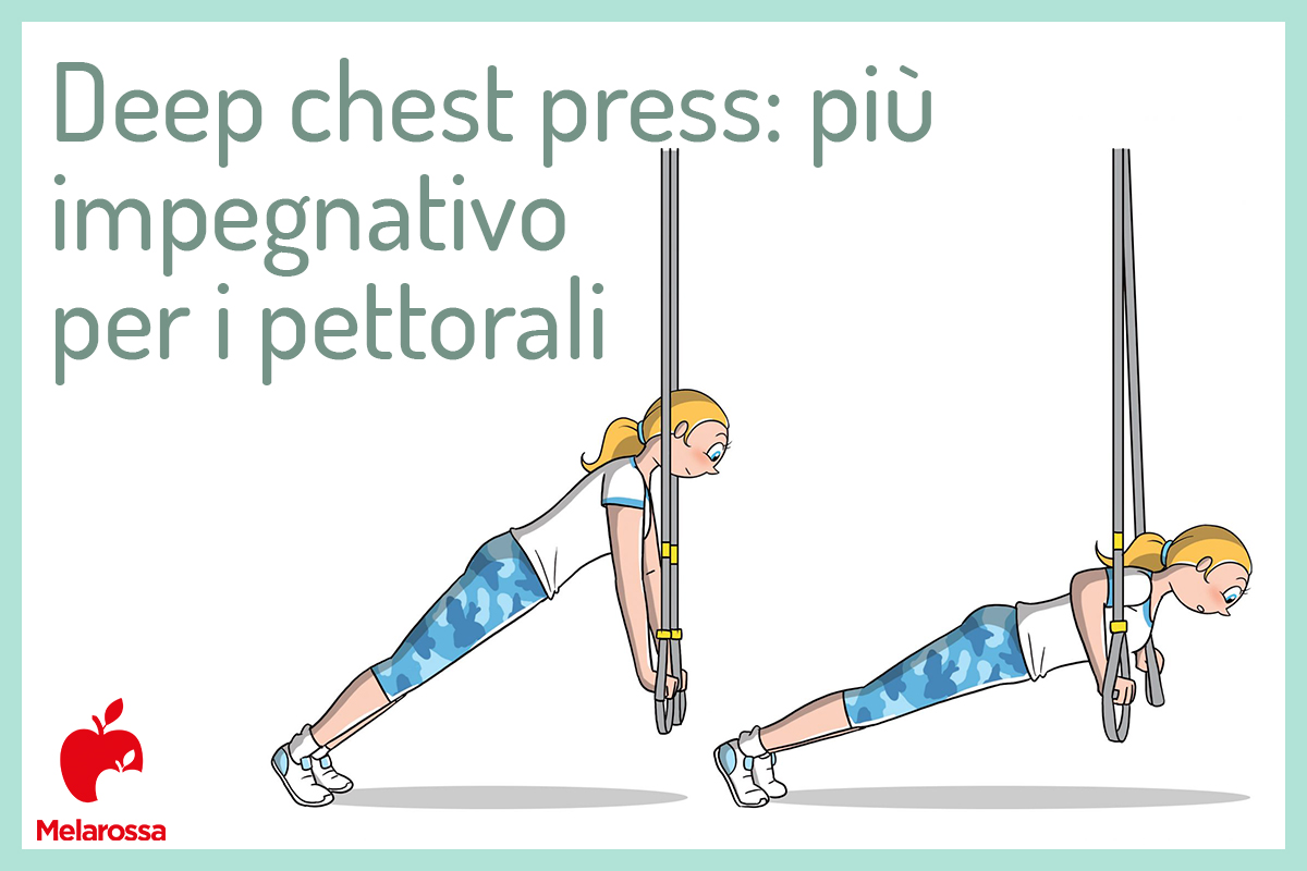 TRX: che cos'è, benefici, muscoli coinvolti e il programma di allenamento 12 illustrazione di una donna che fa vedere un esercizio impegnativo con il TRX per i pettorali