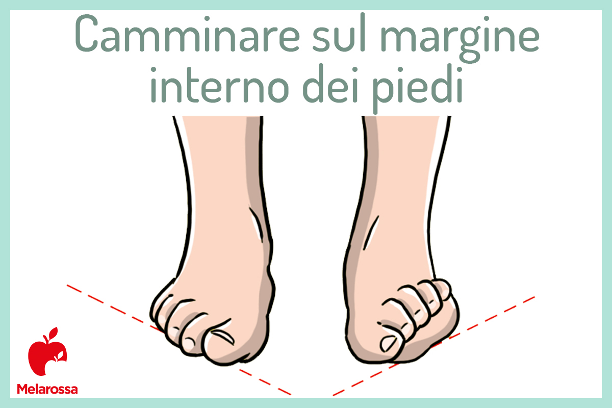 La ginnastica correttiva per piedi e caviglie in forma 4 camminare sul margine interno dei piedi