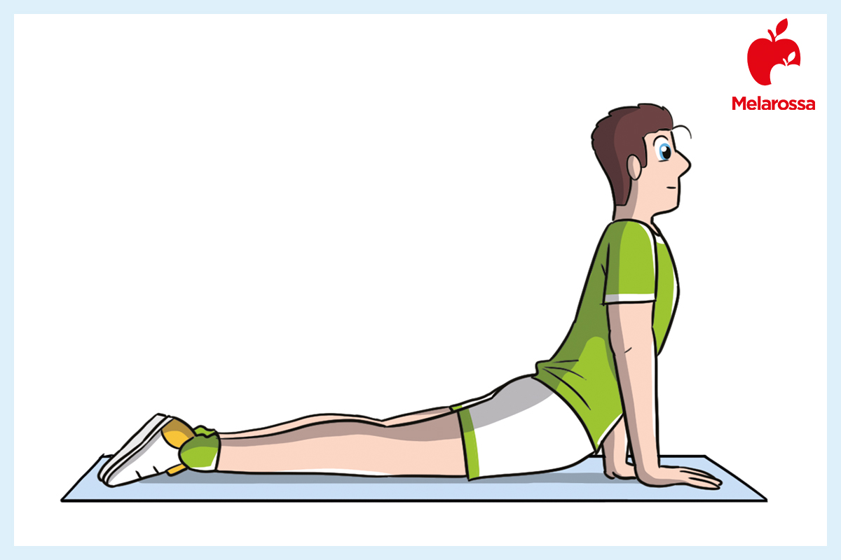 Pubalgia: che cos’è, sintomi, come si cura anche in gravidanza 8 Illustrazione che mostra la posizione della sfinge, un esercizio di allungamento per la pubalgia