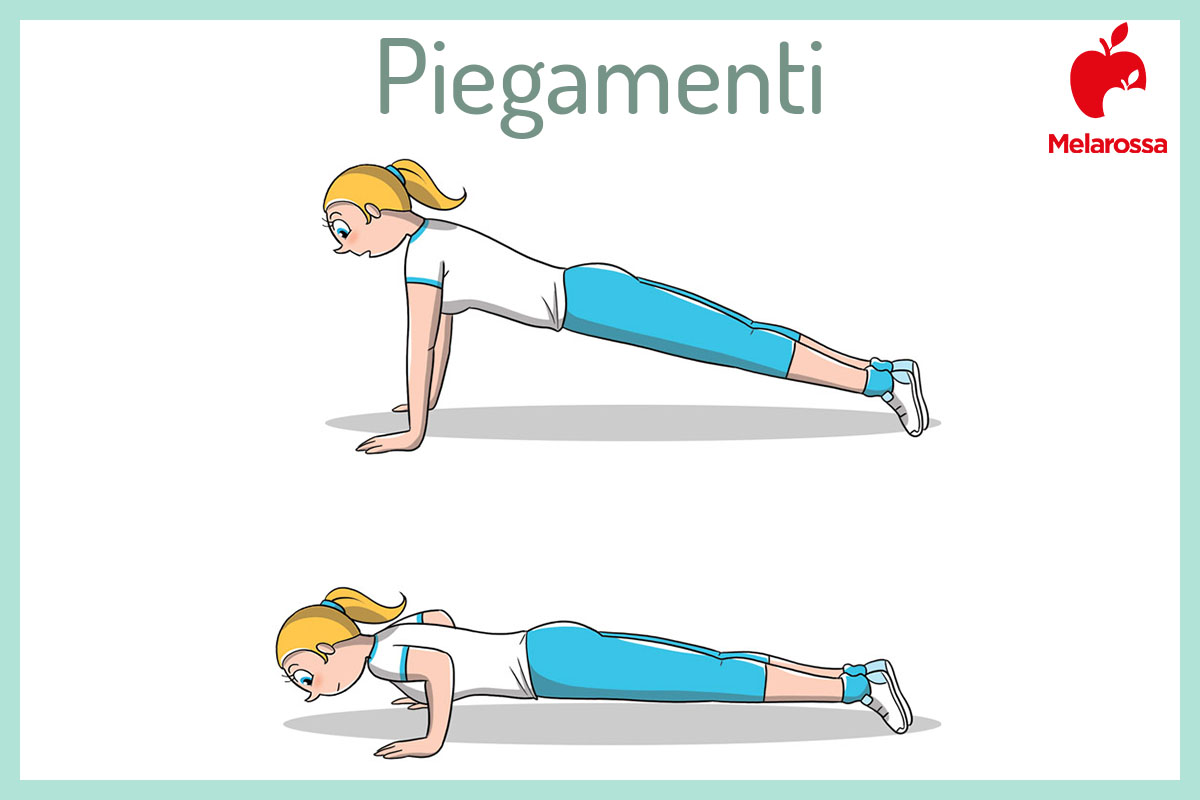 Allenamento per chi è in sovrappeso: esercizi e programmi per dimagrire 2 Illustrazione di una donna che esegue un plank in 2 fasi come migliore esercizio per dimagrire