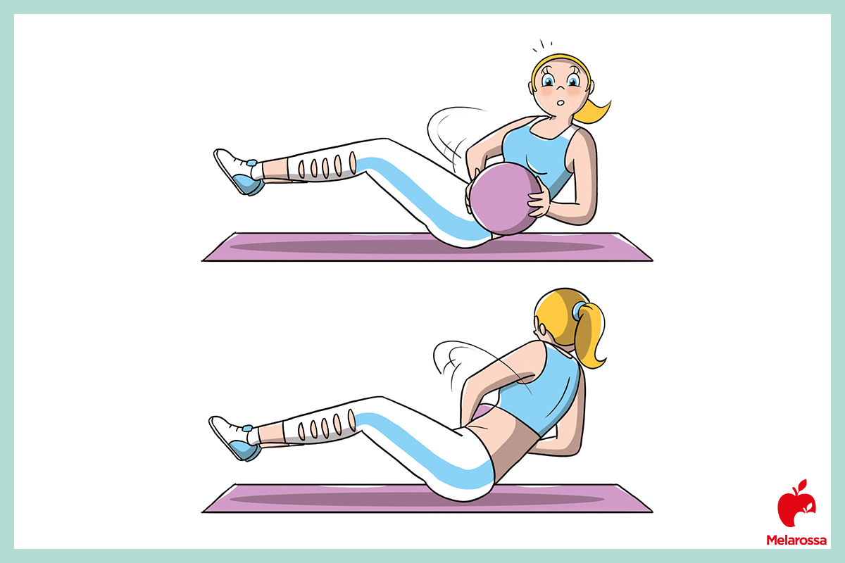 Allenamento delle modelle di Victoria’s Secret: routine e esercizi per avere un corpo scolpito 12 Illustrazione di una donna che fa allenamento modelle e esegue un russian twist