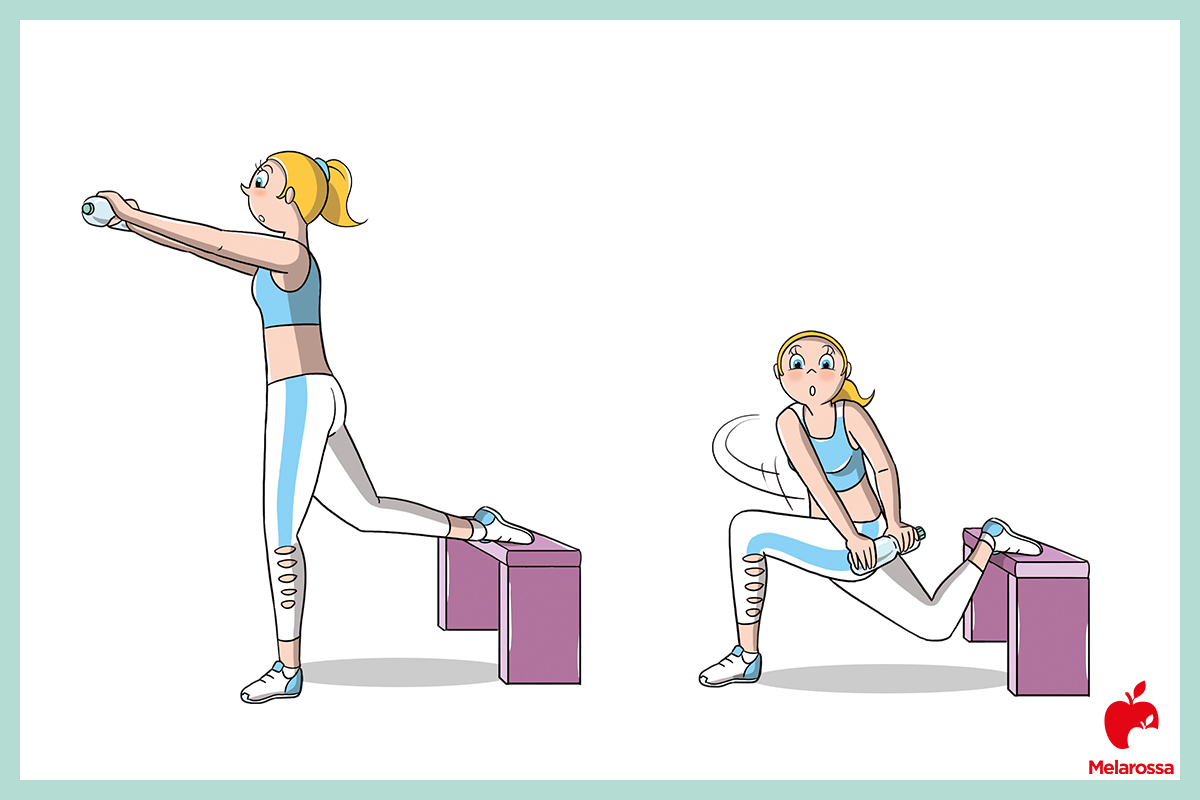 Allenamento delle modelle di Victoria’s Secret: routine e esercizi per avere un corpo scolpito 6 Illustrazione con esercizi allenamento modelle: come eseguire uno split squat twist