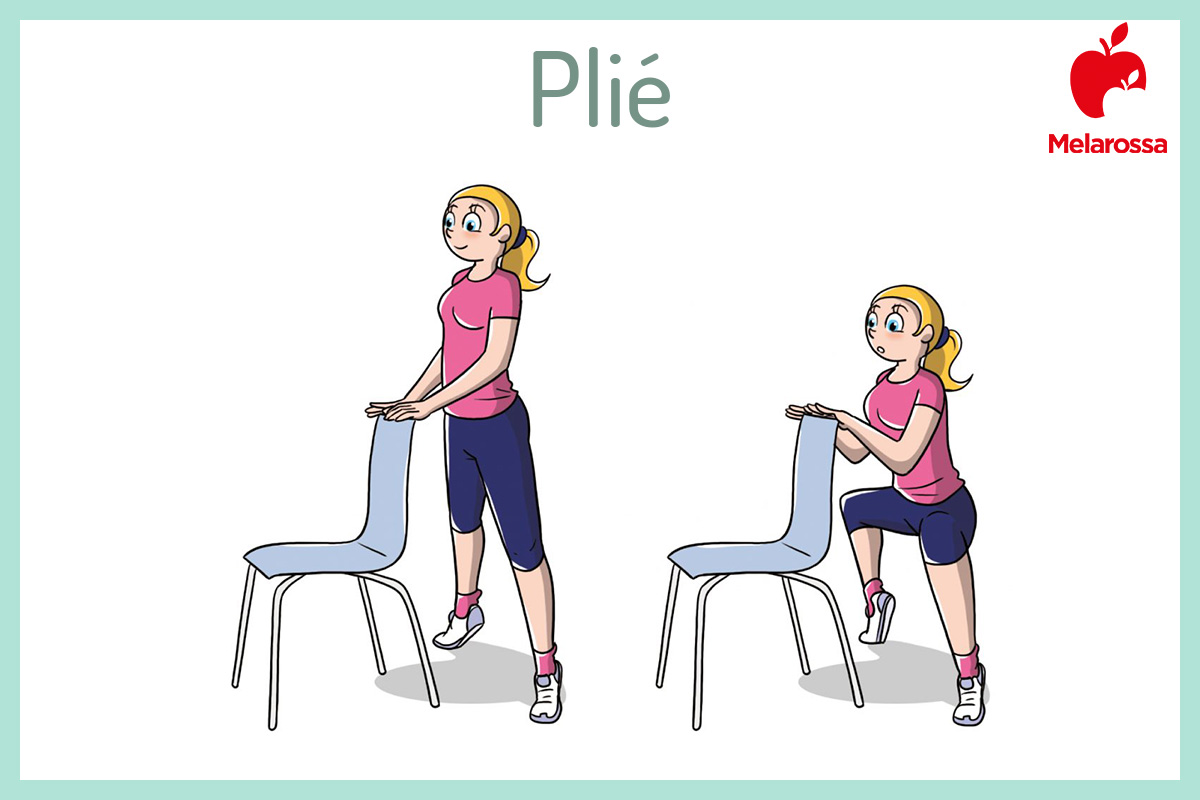 GAG: che cos’è, benefici, video lezione, esercizi per tonificare gambe, addominali e glutei 6 Illustrazione di una donna che esegue un plié