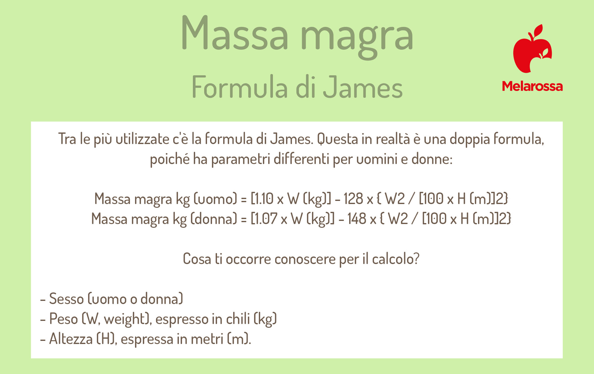 Massa magra: cos’è, come calcolarla, valori ideali, alimenti e menù per aumentarla 2 massa magra: come calcolarla, formula di James