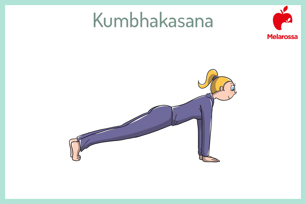 Saluto al Sole o Surya Namaskar: come fare la sequenza (guida illustrata) e perché fa bene alla salute 8 Illustrazione per spiegare la posizione del saluto al sole, la posizione della tavola che somiglia al plank