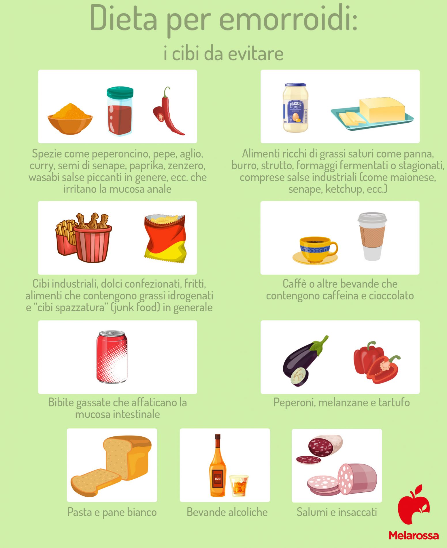 Dieta per emorroidi: cosa mangiare, cosa non mangiare, esempio di menù 2 dieta per emorroidi: la tabella dei cibi da non mangiare
