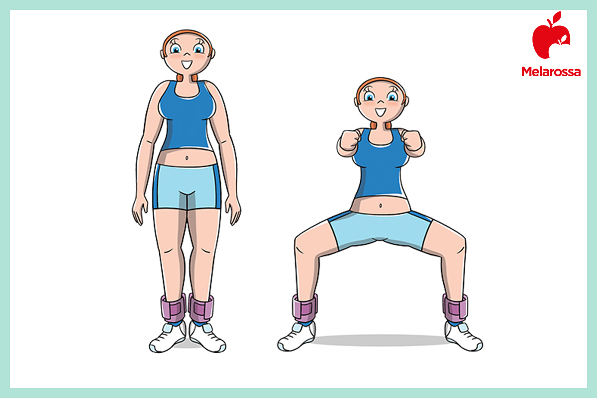Esercizi per interno coscia per tonificare e rassodare le gambe 5 Illustrazione di una donna che esegue con le cavigliere esercizi interno coscia