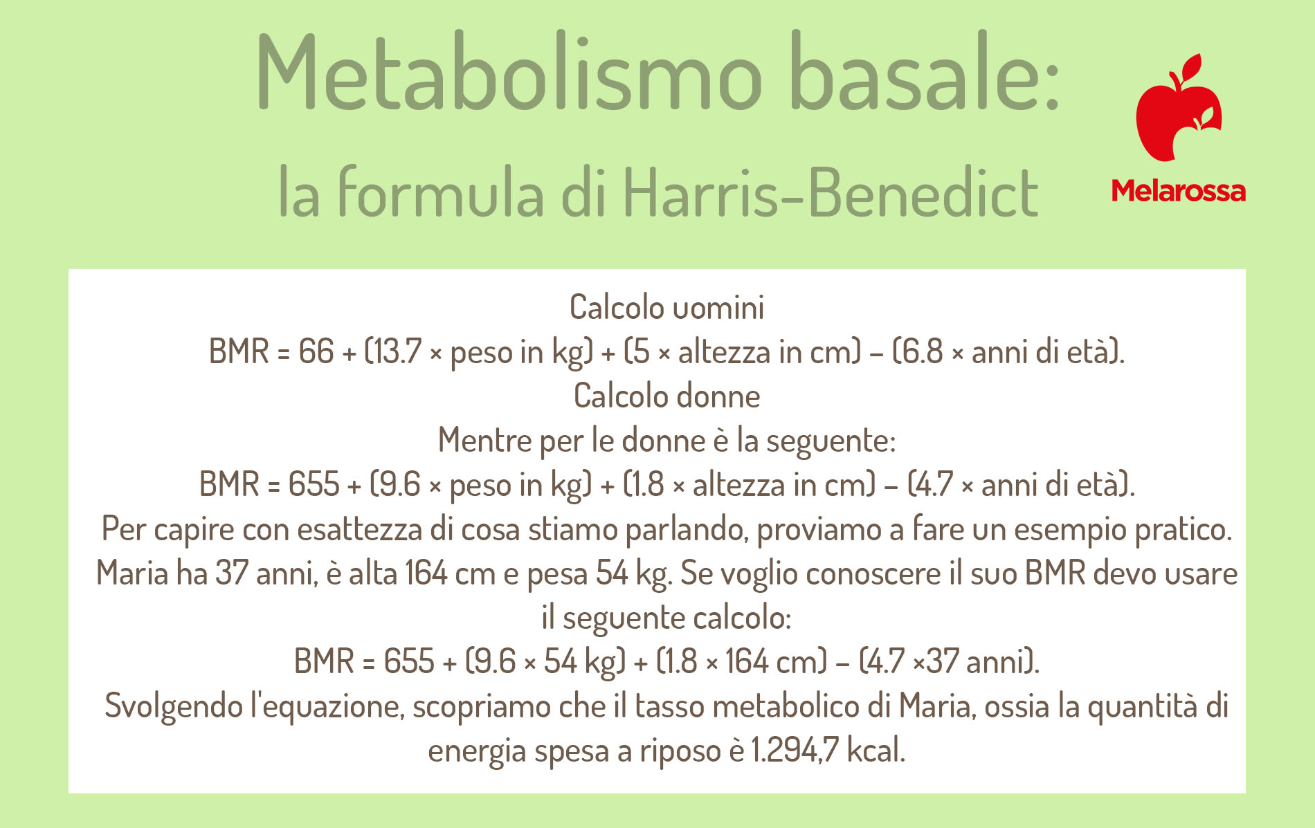 Metabolismo basale: cos’è e come si calcola 1 grafica sulla formula Harris-Benedict per il calcolo del metabolismo basale