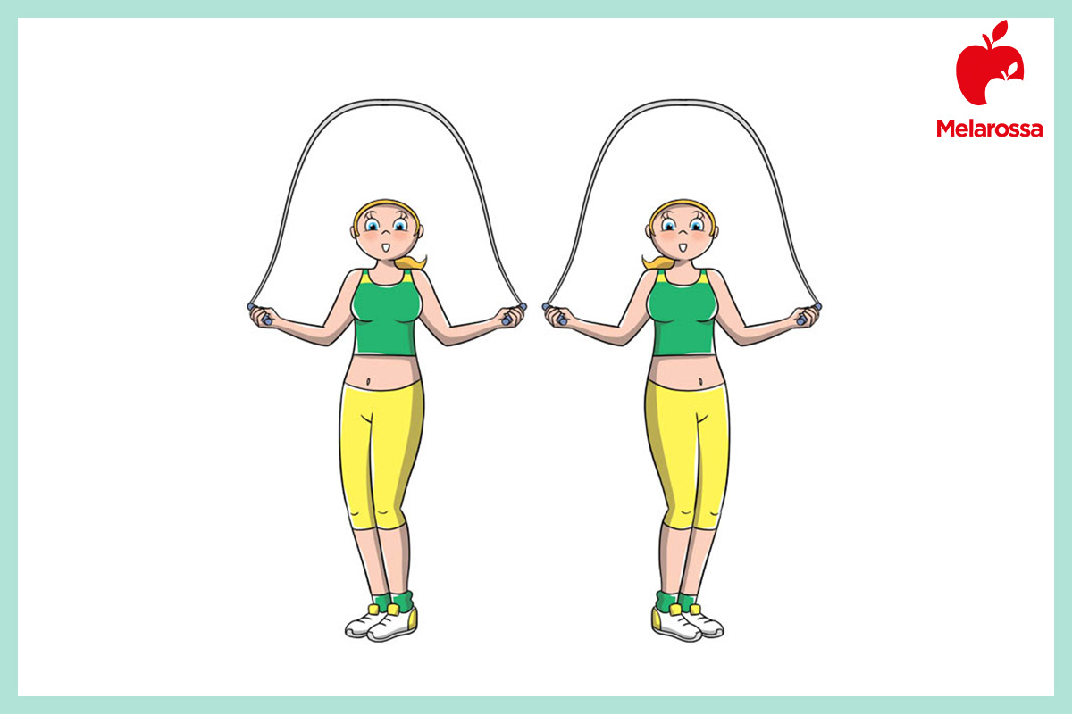 Salto con la corda: benefici, come allenarsi, muscoli coinvolti e programmi di allenamento 5 Illustrazione di una donna che esegue un salto con la corda con la tecnica del full twister