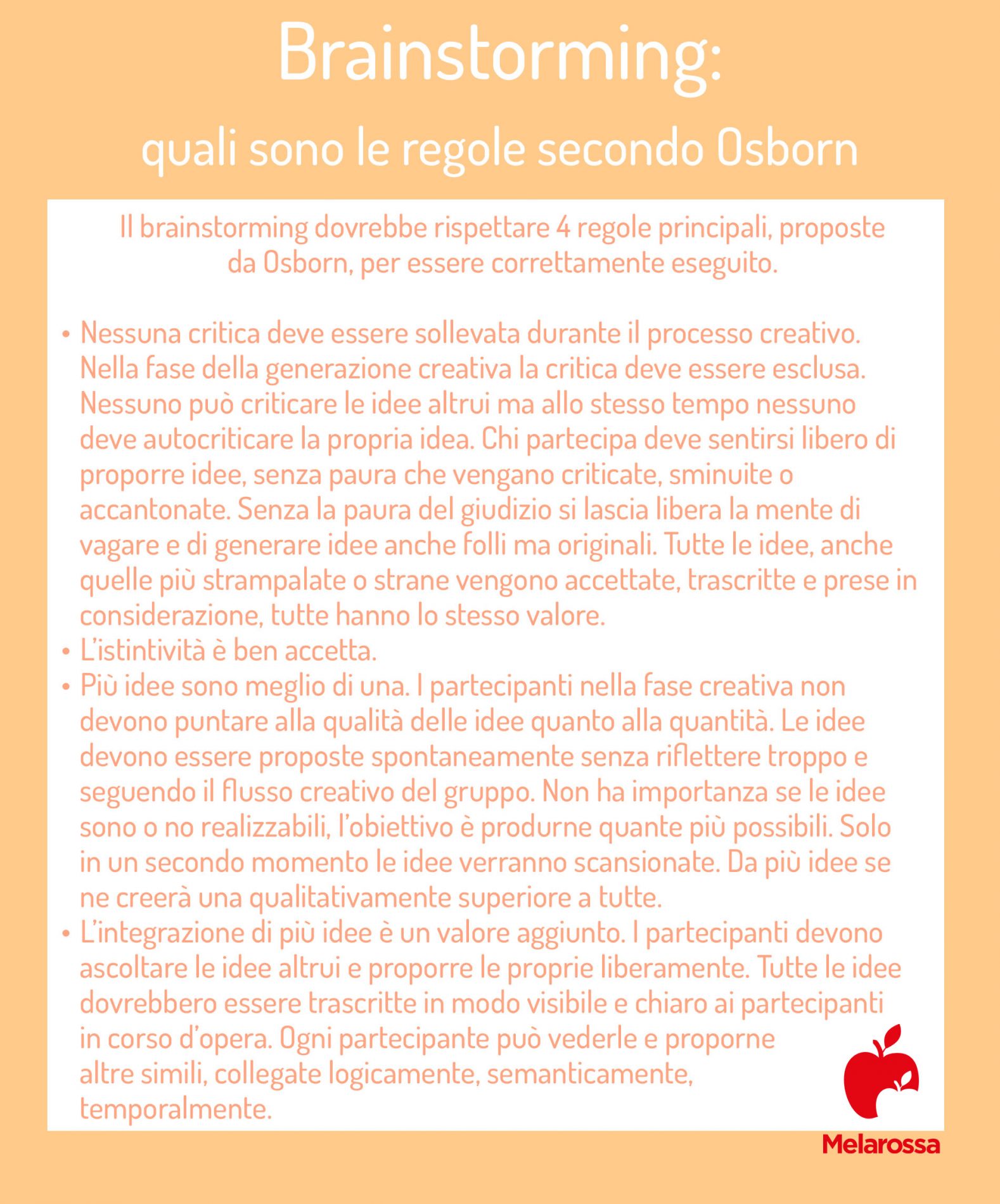 Brainstorming: cosa vuole dire, a cosa serve, fasi e regole, tecniche, benefici e come applicarlo 5 brainstorming regole Osborn