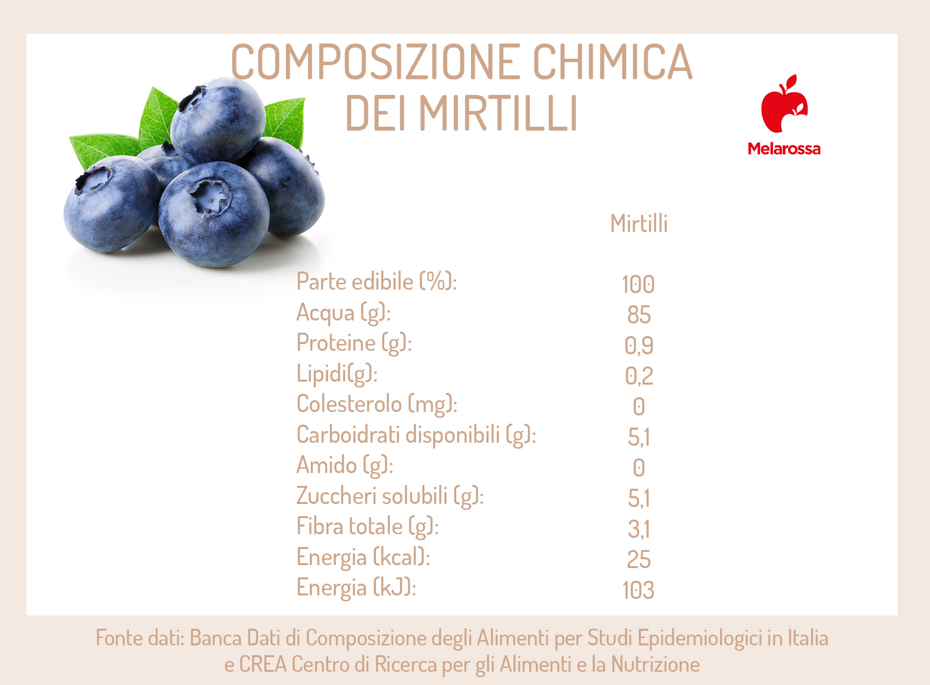 Mirtilli: proprietà, calorie, controindicazioni e ricette 1 Una grafica sulla composizione chimica dei mirtilli