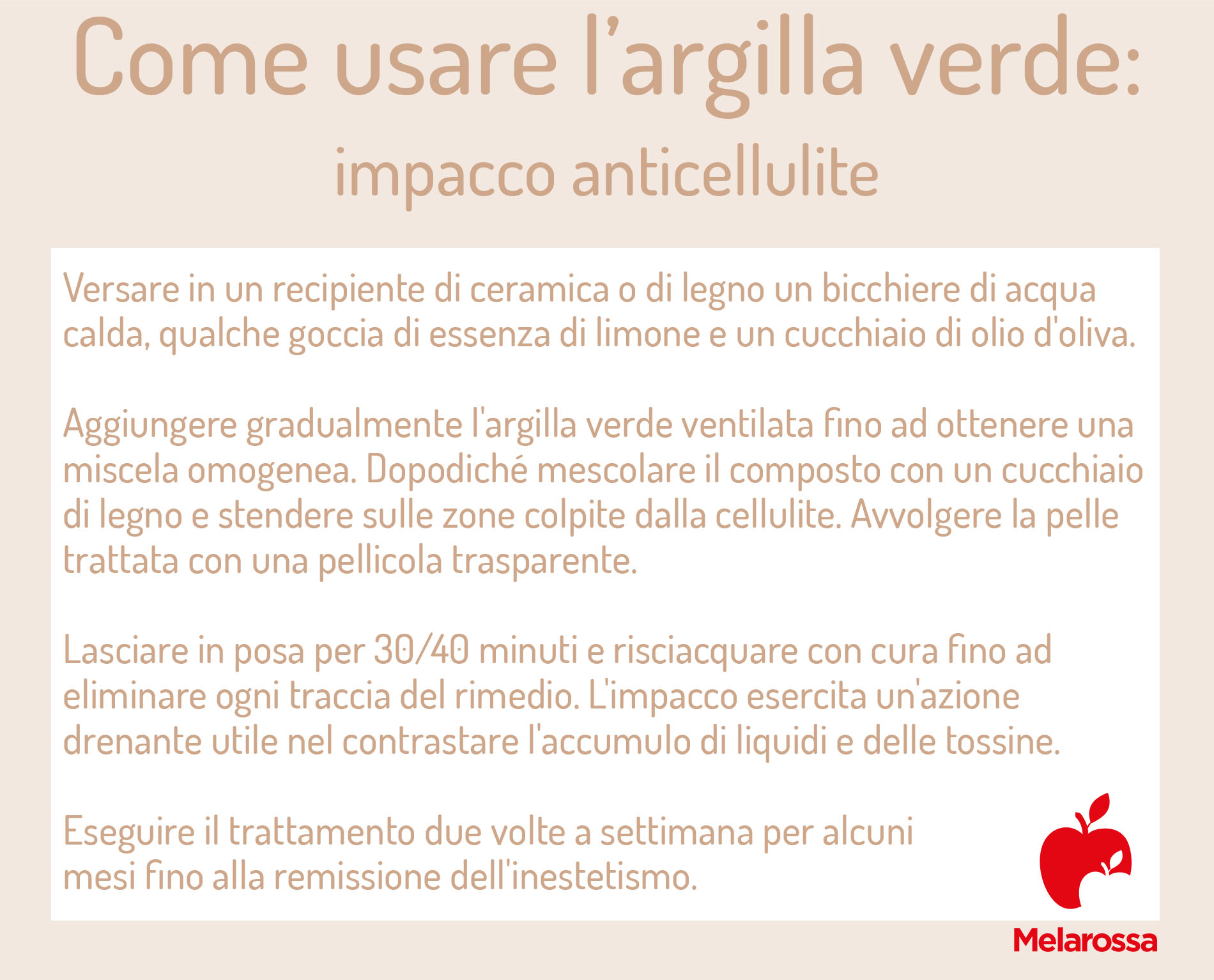 Argilla verde: che cos'è, benefici, a cosa servono gli impacchi, ricette cosmetiche, controindicazioni 5 argilla verde: come usarla per un impacco anticellulite