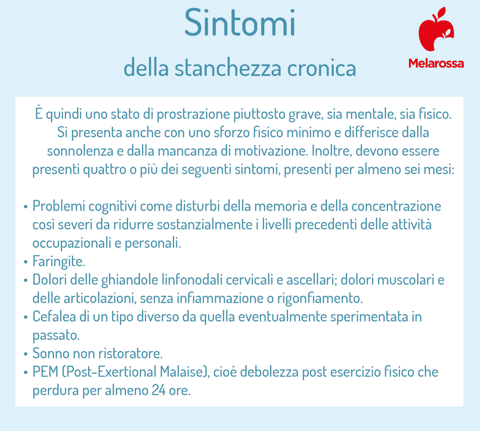 Stanchezza cronica: cause, sintomi, quali esami fare e come si cura 1 grafica sui sintomi da stanchezza cronica
