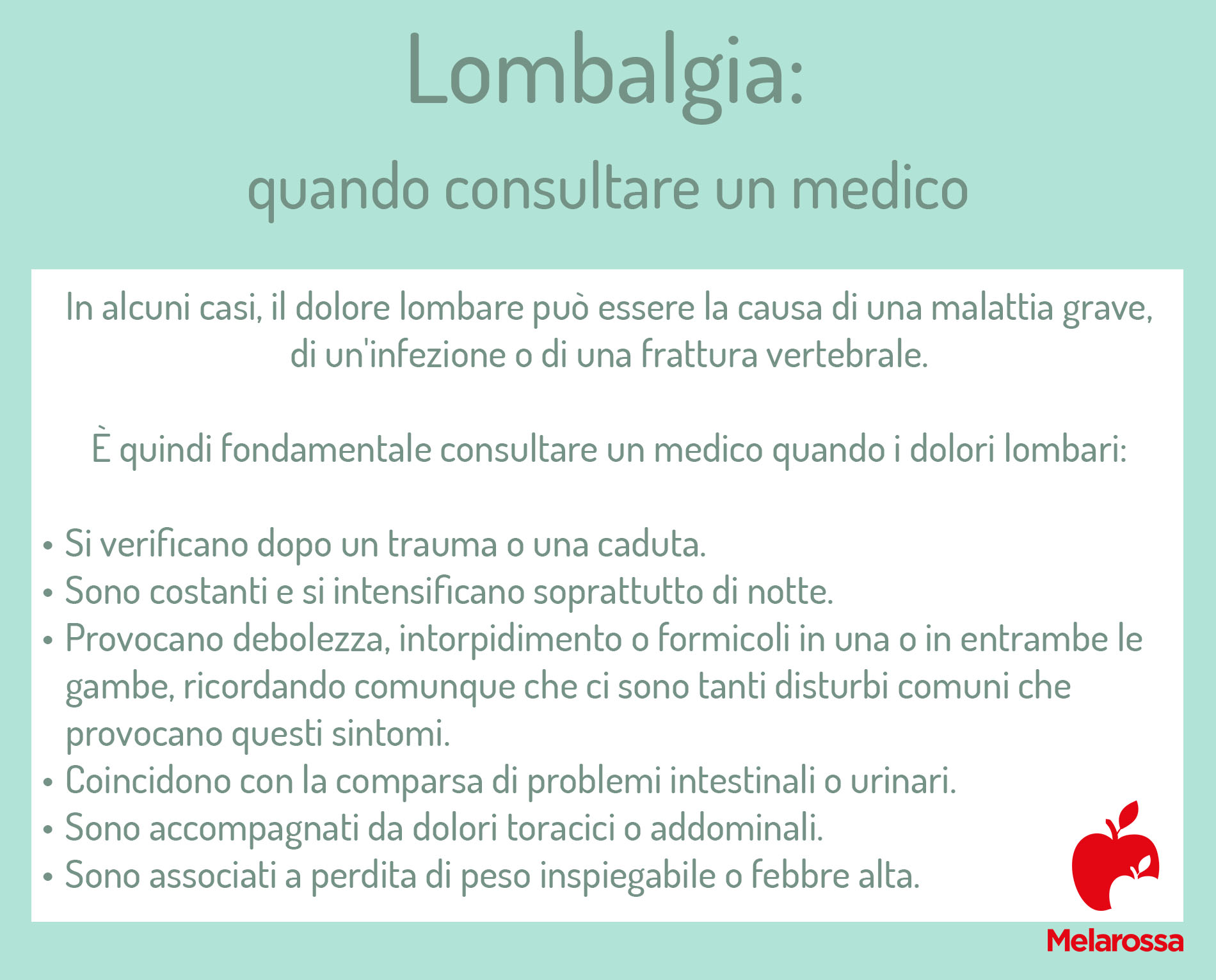 Lombalgia: che cos'è, cause, sintomi, possibili terapie e esercizi per prevenire 7 lombalgia: quando consultare un medico