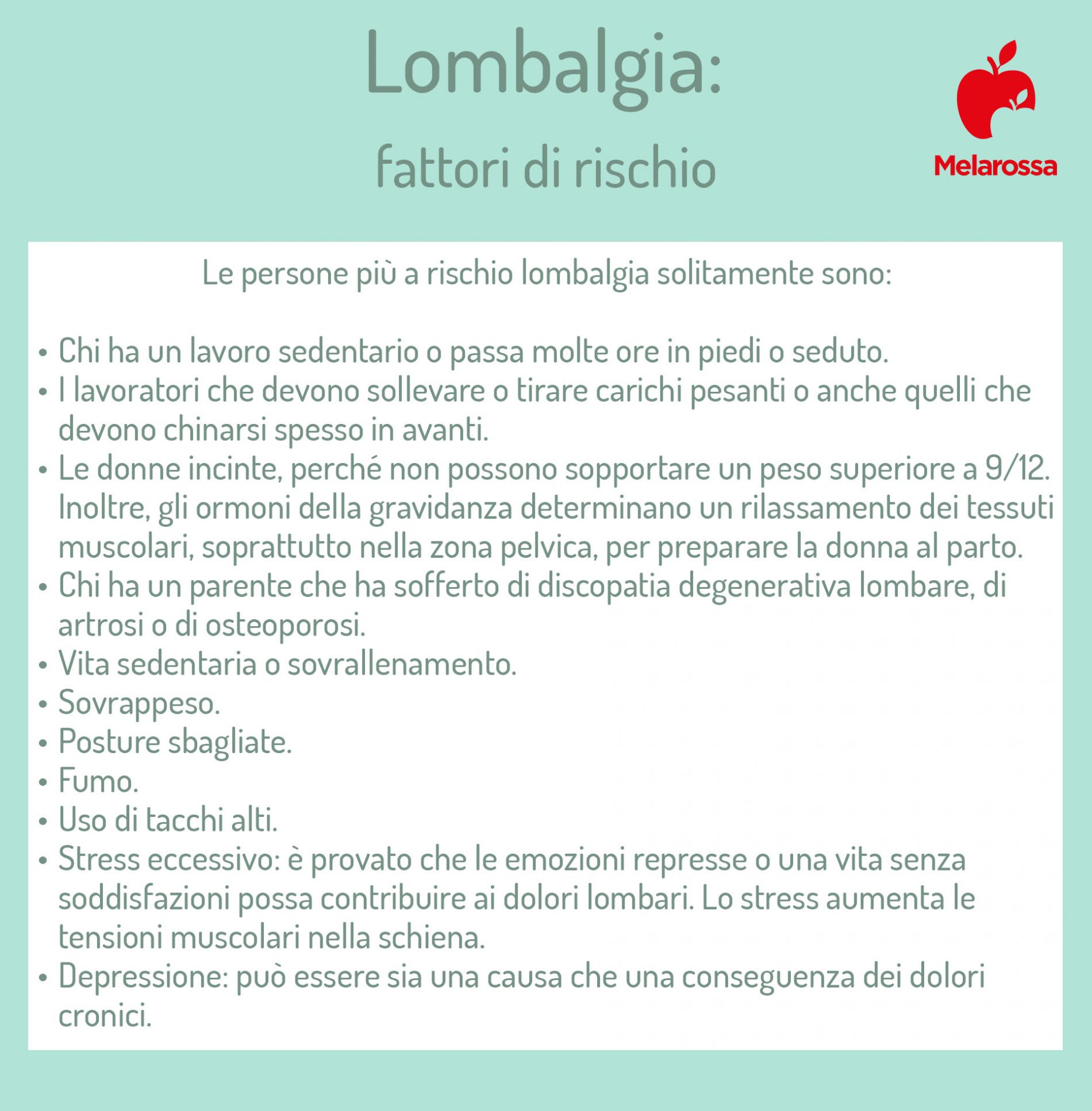 Lombalgia: che cos'è, cause, sintomi, possibili terapie e esercizi per prevenire 4 lombalgia: fattori di rischio