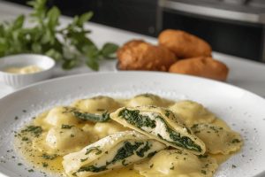 Ravioli ricotta e spinaci fatti in casa con ripieno cremoso e condimenti